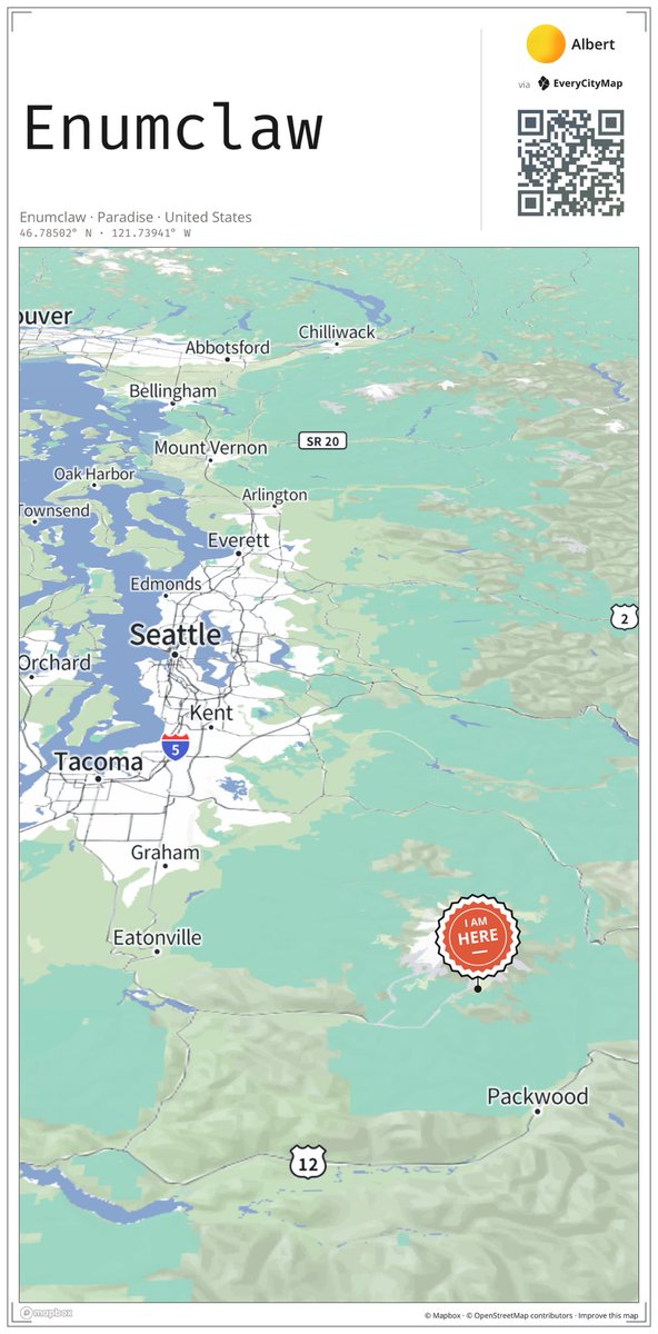 Az1992Albert's tweet photo. Just made a little map to share my position at Mount Rainier 🏔️ 

you can pick the style and angle, then add your location, coordinates, and avatar before sharing it. #mountrainier https://t.co/Y5xxeaP2EW