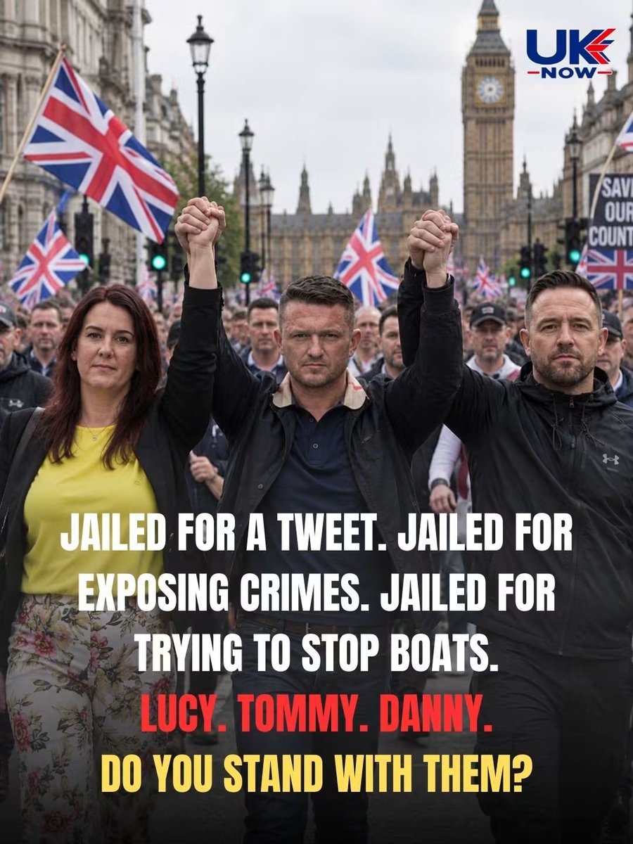 UK_Needs_Reform's tweet photo. Lucy Connolly—a mother with no previous convictions—was handed 31 months behind bars over a single angry tweet she deleted within hours. Tommy Robinson was locked away in prison isolation for screening a documentary that exposed uncomfortable truths. And now Danny Tommo is sitting on remand for criminal damage over an empty rubber dinghy simply for trying to stop the small boats that our own authorities refuse to turn back.

Meanwhile, violent repeat offenders are released early onto our streets and hundreds of illegal arrivals crossing the Channel are rewarded with free hotel rooms and handouts funded by hardworking British taxpayers.

When the state throws the book at British citizens for speaking out and defending our borders while protecting lawbreakers, is justice in Britain officially dead, or has this government declared war on its own people? 🇬🇧👇