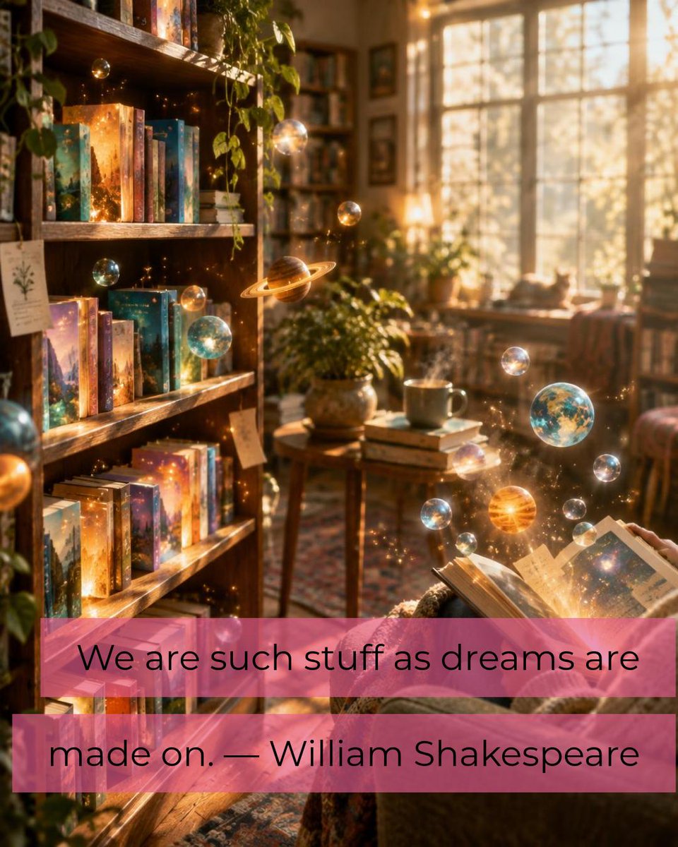 BandBbookshop's tweet photo. We are such stuff as dreams are made on." — William Shakespeare. Stories hand you tiny dreams to carry all day—pile pocket-universes on every shelf and wander without leaving your chair. ✨📚 #Books #Reading Tap the link in bio. https://t.co/stJexvvyDF