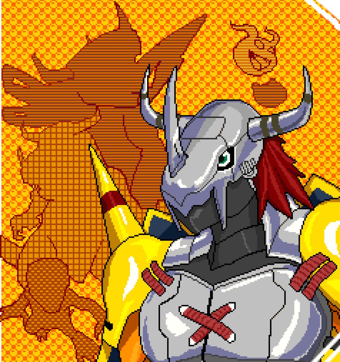 Alejand_Tami's tweet photo. WarGreymon
#digimonfanart #pixelartㅤ https://t.co/57YfhLyPH2