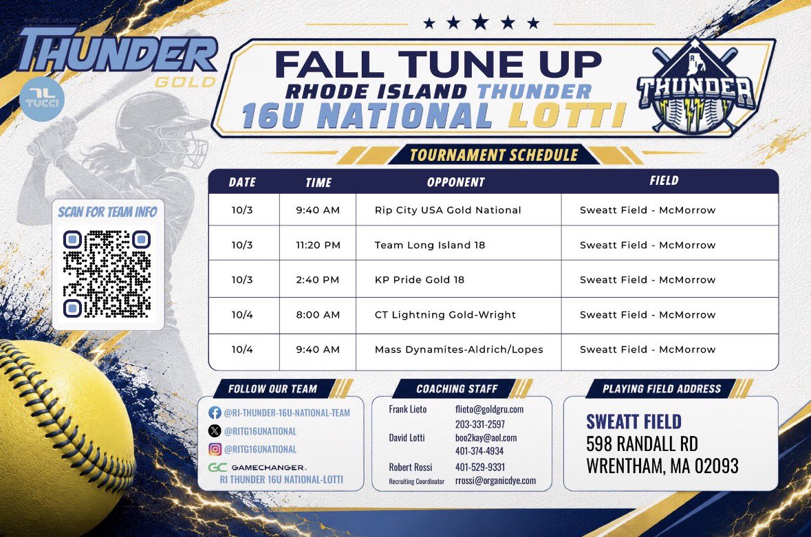 AshCurtier2029's tweet photo. ‼️Schedule drop for the Fall Tune Up!! Can’t wait to get back out on the field! 

@Frank_Lieto @RITG16unational @thunderjam134 @BobRossiRITG https://t.co/8BgAKwtLYj
