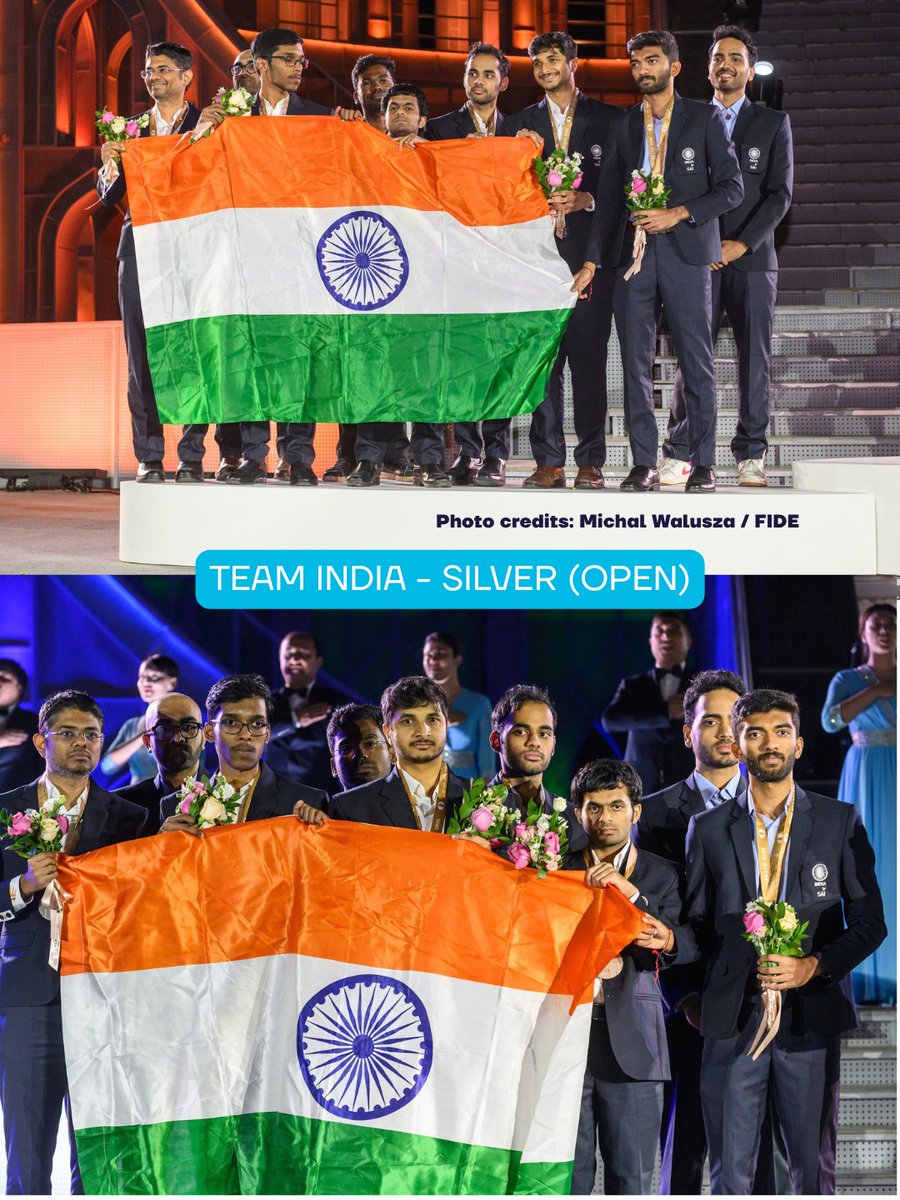 chesscom_in's tweet photo. Congratulations to 🇮🇳 the Indian team on securing silver! #ChessOlympiad 

📸FIDE  / Michal Walusza https://t.co/zJim5eyTh7