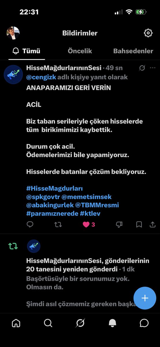 cengizk's tweet photo. BİR ÇIKIŞ YOLU!
BİR NET AÇIKLAMA!
PİYASALAR AÇILMADAN ÖNCE!

Haftalardır insanlar perişan.
Uykusuz kalan, ailesine hesap veremeyen, evine girmeye yüzü olmayan insanlar var.

Bu artık sadece rakamların değil, insanların ve ailelerin meselesi.

DUYUN BU SESİ!
Belirsizliği bitirin, kamuoyuna açık ve net bir yol haritası açıklayın!

#HisseMağdurlarıNeOlacak
#HisseMağdurlarınınSesi
#SPK