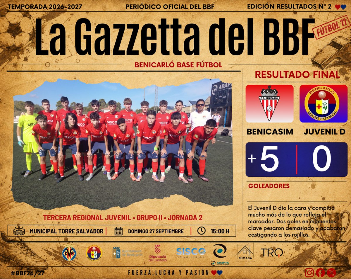 benicarlobf's tweet photo. ❤️💙⚽ 𝗘𝗟 𝗝𝗨𝗩𝗘𝗡𝗜𝗟 “𝗗” 𝗡𝗢𝗦 𝗖𝗨𝗘𝗡𝗧𝗔 𝗖Ó𝗠𝗢 𝗟𝗘 𝗙𝗨𝗘 𝗘𝗡 𝗦𝗨 𝗝𝗢𝗥𝗡𝗔𝗗𝗔

🏆 Tercera Regional Juvenil · Grupo II · J.2

📅 Domingo 27 de septiembre · 15:00 h
🏟️ Municipal Torre San Vicente
𝗖𝗗 𝗕𝗘𝗡𝗜𝗖𝗔𝗦𝗜𝗠 +5
𝗝𝗨𝗩𝗘𝗡𝗜𝗟 “𝗗” 0️⃣ https://t.co/bsHw1aL7Pd