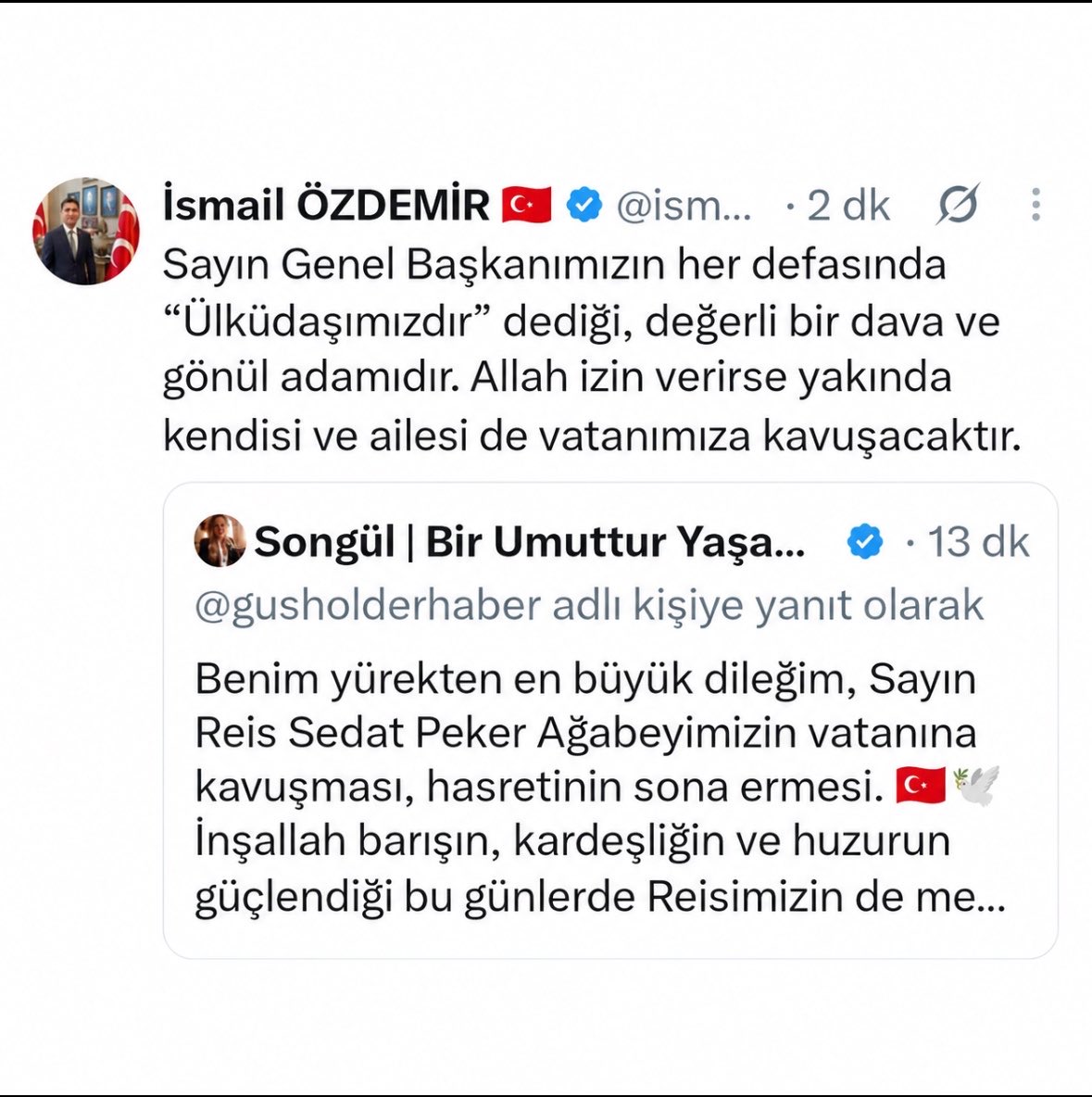 gusholderhaber's tweet photo. 🚨 SON DAKİKA | MHP’den Sedat Peker açıklaması; Sedat Peker, yakında Türkiye’ye dönebilir.
— MHP Genel Başkan Yardımcısı İsmail Özdemir, Sedat Peker’in yakında Türkiye’ye döneceğine işaret eden bir açıklama yaptı.
— Sayın Genel Başkanımızın her defasında “Ülküdaşımızdır” dediği, değerli bir dava ve gönül adamıdır.
— Allah izin verirse yakında kendisi ve ailesi de vatanımıza kavuşacaktır.