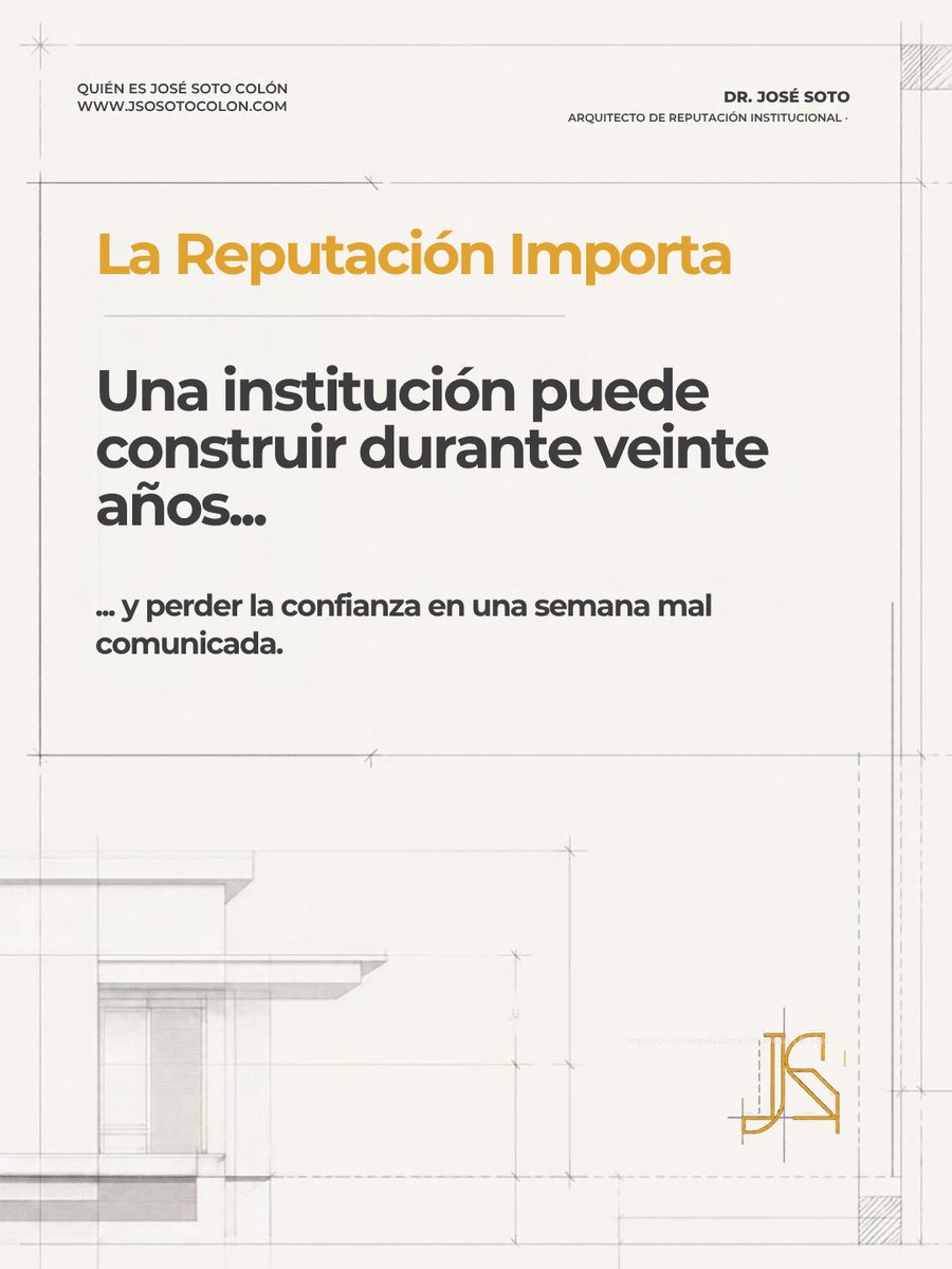 drjsotocolon's tweet photo. Una institución puede tardar décadas en construir confianza y perderla en una semana mal comunicada.

Soy el Dr. José Luis Soto Colón. Ayudo a organizaciones a comunicar con claridad, fortalecer su posicionamiento y prepararse para una crisis.

Conoce mi trabajo… https://t.co/j7kKyRzf6U