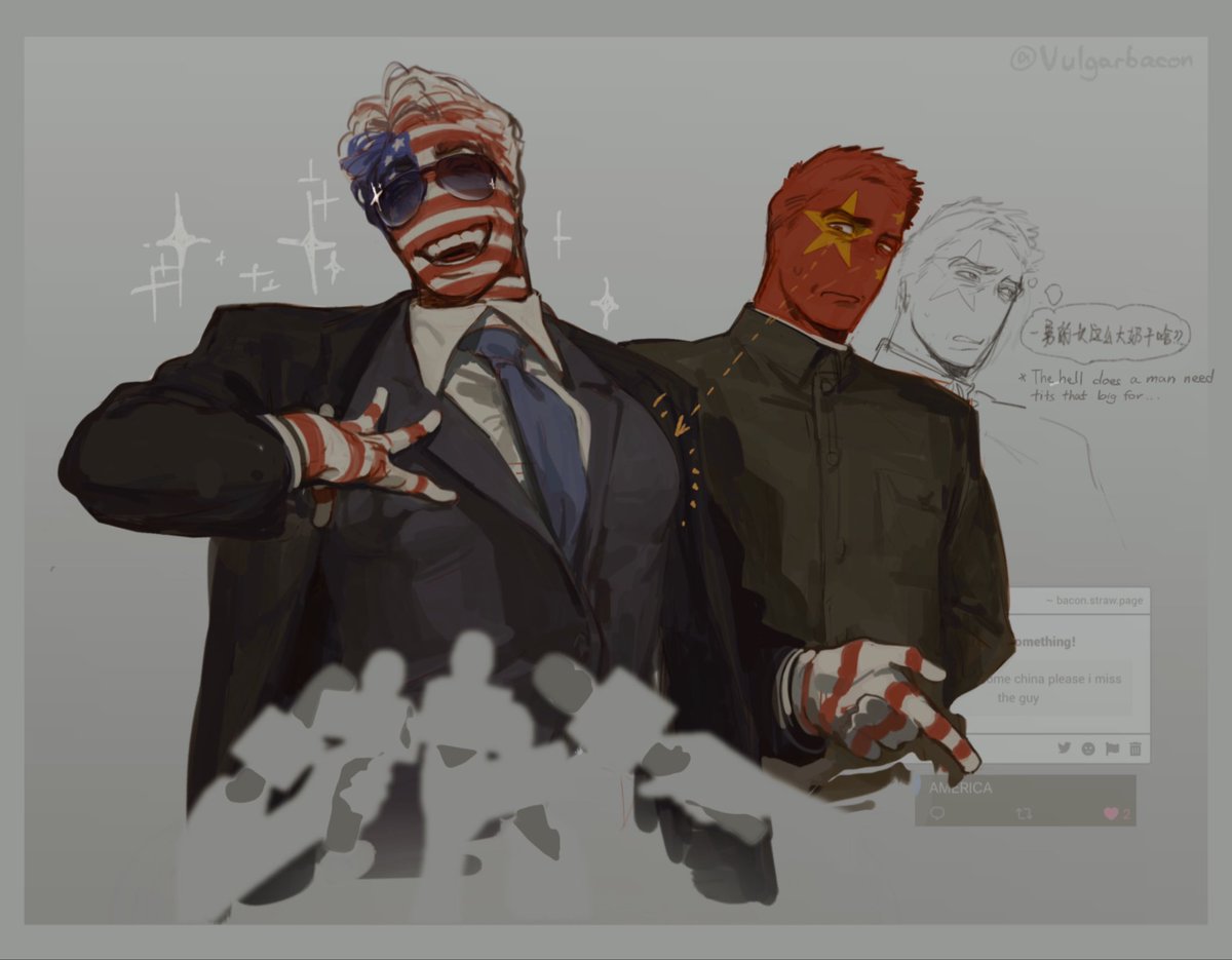 VulgarBacon's tweet photo. Wellll  since they met 🇺🇸🇨🇳
#countryhumans 
btw america has bigger boobs during democratic administrations https://t.co/ePqcHBoLi0