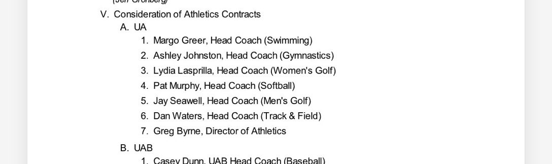 Pete Nakos: Alabama Board of Trustees Compensation Committee set to meet tomorrow. Athletic director Greg Byrne is up for considerat