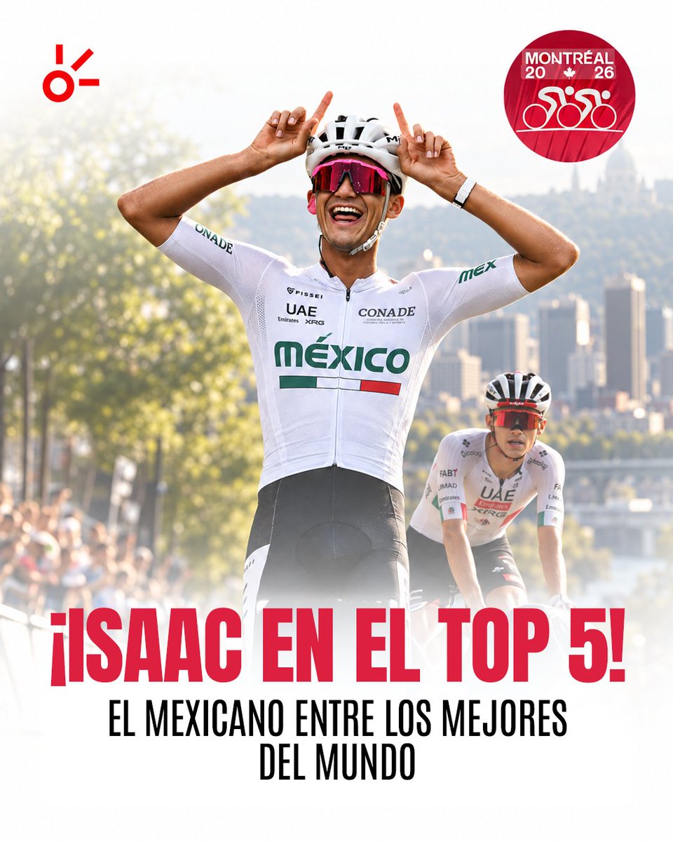 ClaroSports's tweet photo. 🇲🇽🚴‍♂️ ¡ISAAC DEL TORO, ENTRE LOS CINCO MEJORES DEL MUNDO!

El mexicano cerró una enorme actuación en Montreal y terminó quinto en la prueba de ruta élite del Mundial de Ciclismo, mejorando el séptimo lugar que había conseguido en 2025

🔥 Del Toro llegaba con grandes expectativas después de conquistar el GP de Montreal días antes y, tras ser sexto en la contrarreloj de este Mundial, volvió a demostrar que ya puede competir de tú a tú con la élite internacional

🐂 Top 5 mundial. México tiene a uno de los grandes nombres del ciclismo