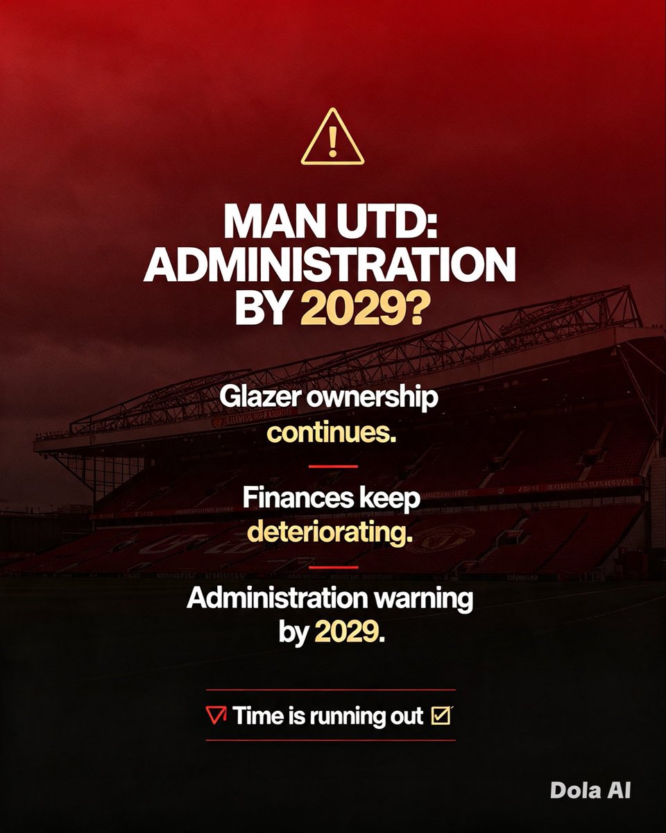 Manutd_addicts's tweet photo. 🚨🚨🚨

HUGE BREAKING:

Manchester United have reportedly been warned they could face administration by 2029 if the Glazer family remain in control and the club’s financial situation continues to deteriorate. 🔴⚠️

#MUFC https://t.co/Yu9PDcylp3