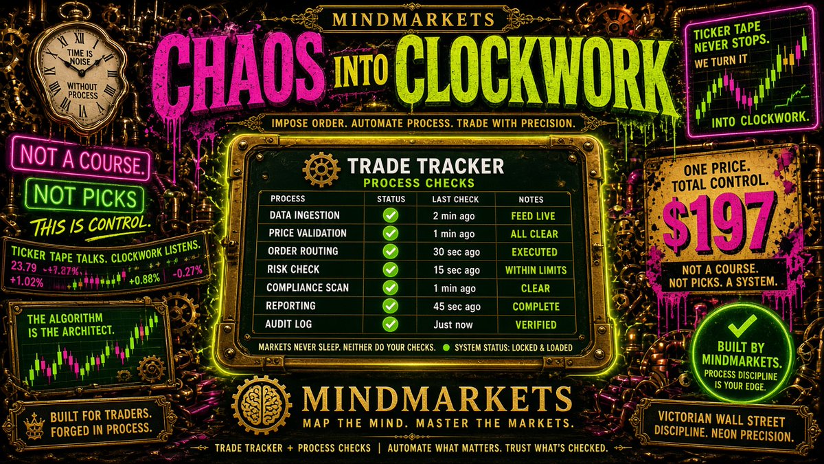 MindMarkets2026's tweet photo. Chaos into clockwork.

MindMarkets Trade Tracker + Process Checks — $197 one-time.
Not a course. Not stock picks.
Questions? mindmarkets2026@gmail.com

#MindMarkets2026 #TradeTracker #ProcessChecks #ChaosToConfidence #ClockworkProcess https://t.co/HJwBRa9K0d