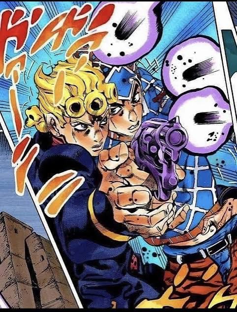 ChicknNoodlPoop's tweet photo. Not a giomis shipper obviously but like dude. This scene is so gay in the manga They’re making eye contact and giornos hand is DOWN HIS PANTS bro that’s like pubes level https://t.co/Ncg2EdxXuF