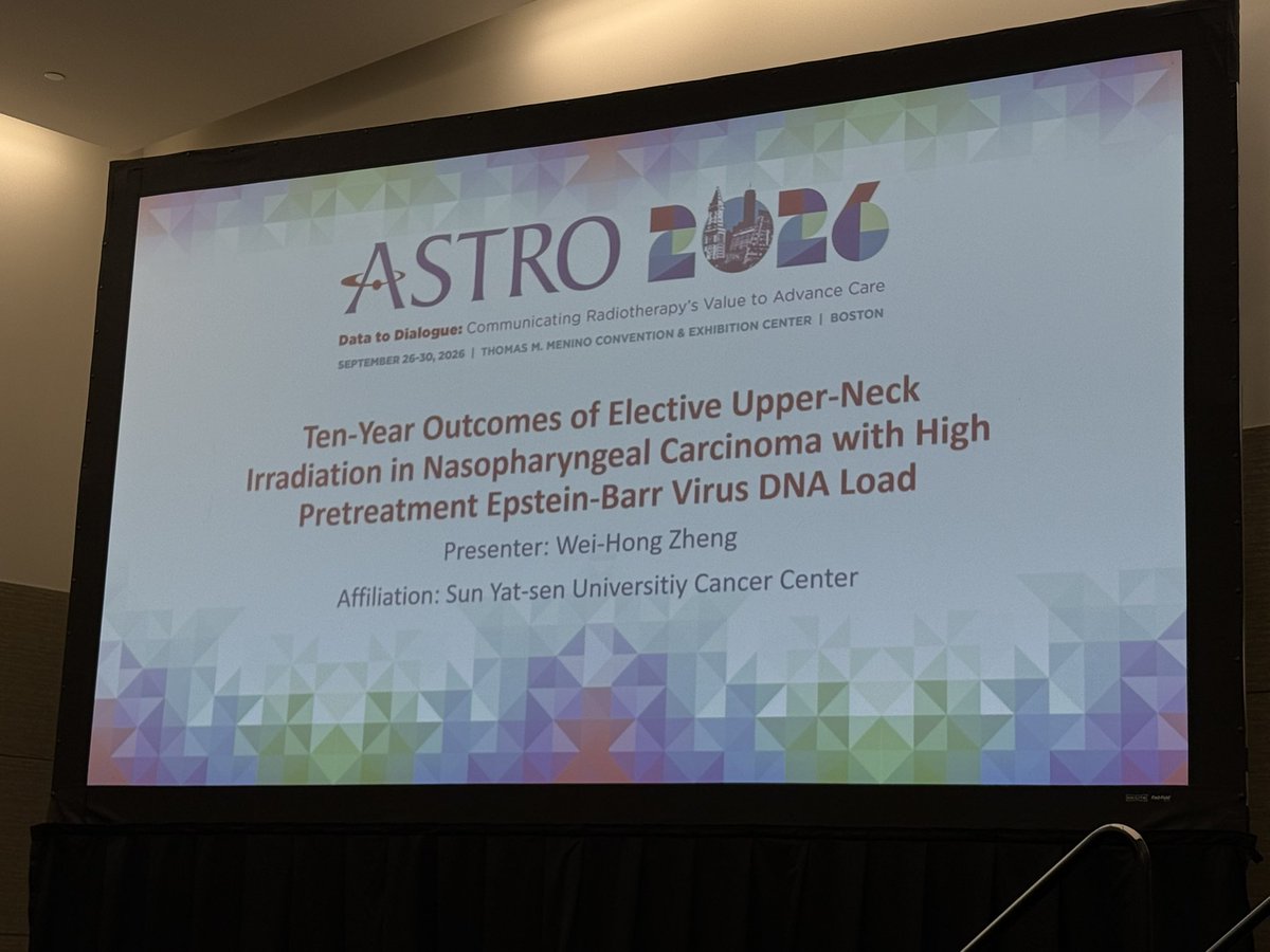 CJTsaiMDPhD's tweet photo. 👏⚡️Dr. Huang from Sun Yat-Sen presented stellar 10yr Outcomes of Elective Upper vs. Whole-Neck RT for the Uninvolved Neck in NPC with preRT high EBV viral load!

#ASTRO26 
@ASTRO_org @DavidSherMD @KaramLab @ScottBratman https://t.co/zK0ka185fA