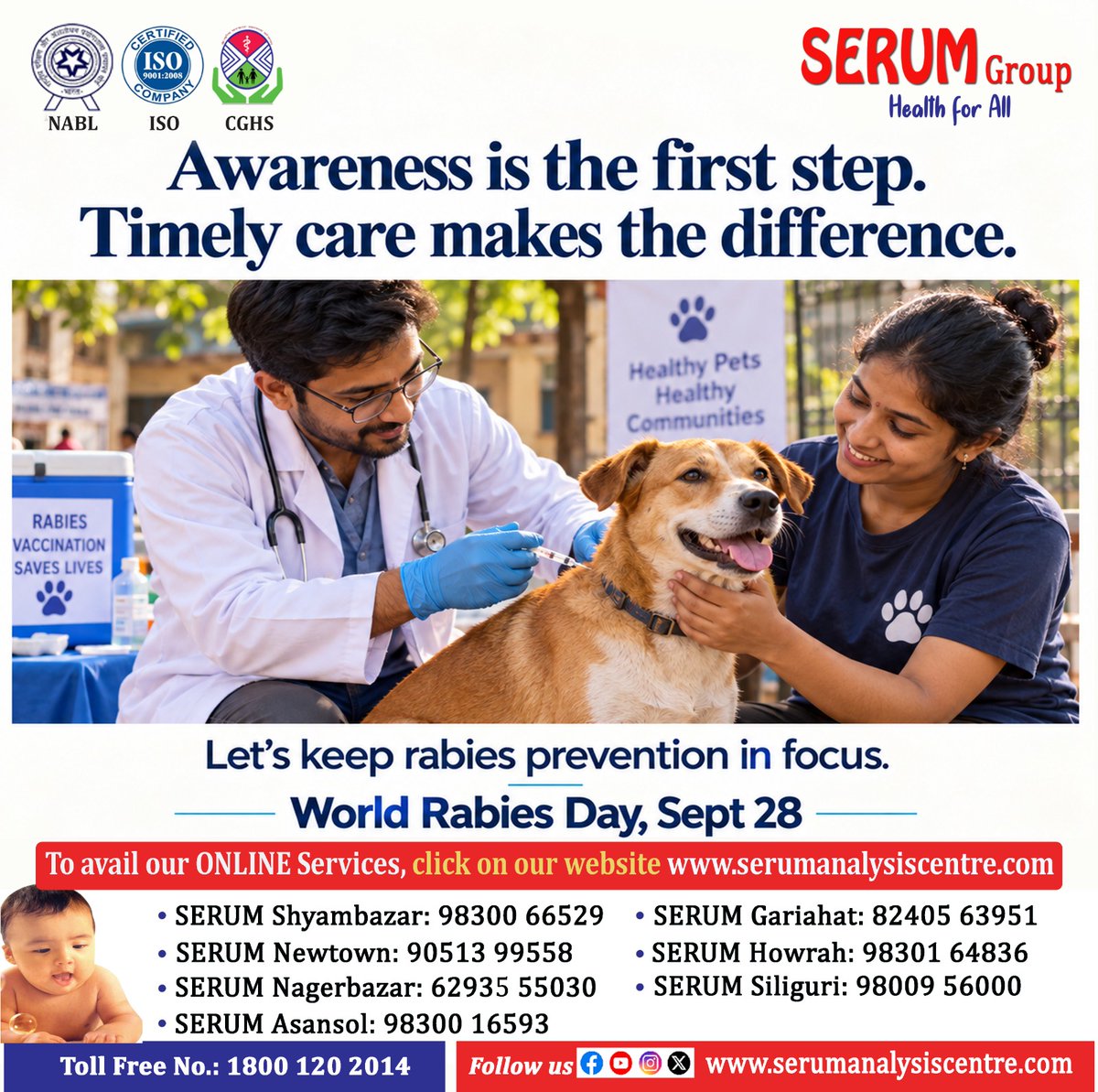 SerumGroup's tweet photo. Protecting people and caring for dogs go hand in hand. This World Rabies Day, #SERUMGroup encourages dog vaccination, awareness, and prompt medical care after a bite or scratch.
#WorldRabiesDay #RabiesPrevention #VaccinateDogs #CompassionateCare https://t.co/PdE01WCLwO