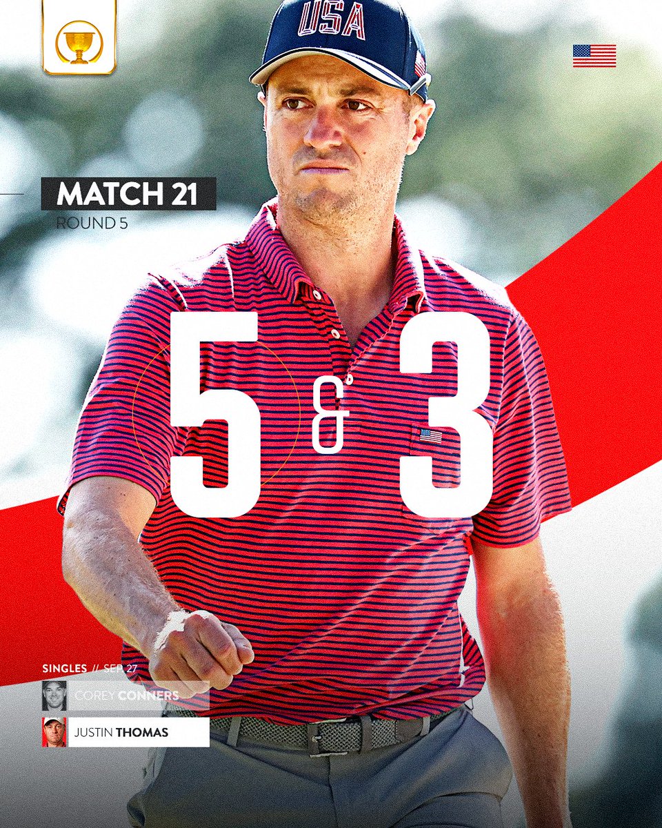 PresidentsCup's tweet photo. Have a day, JT!

@JustinThomas34 wins 5&amp;3.

#PresidentsCup | #USTeam https://t.co/RydSN048b3