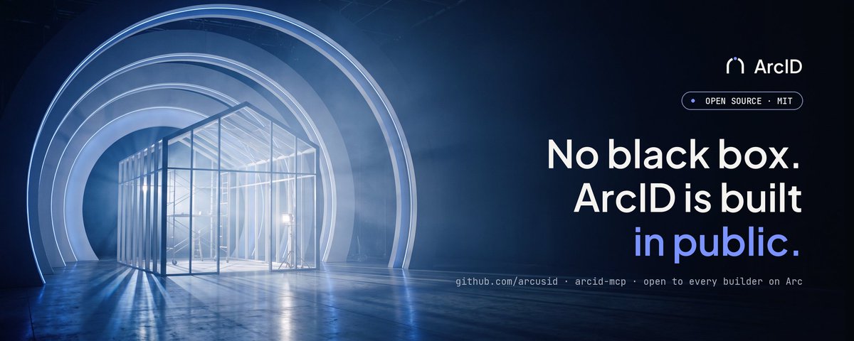 arcus_id's tweet photo. ArcID is built in public.

Our MCP server is open source, so any agent or builder on @arc can read the code, run it locally and query ERC-8004 identities, feedback and USDC-weighted trust scores.

No black box. No API key. MIT licensed.

https://t.co/0TCD8u3rEP https://t.co/DS3H7xArtW