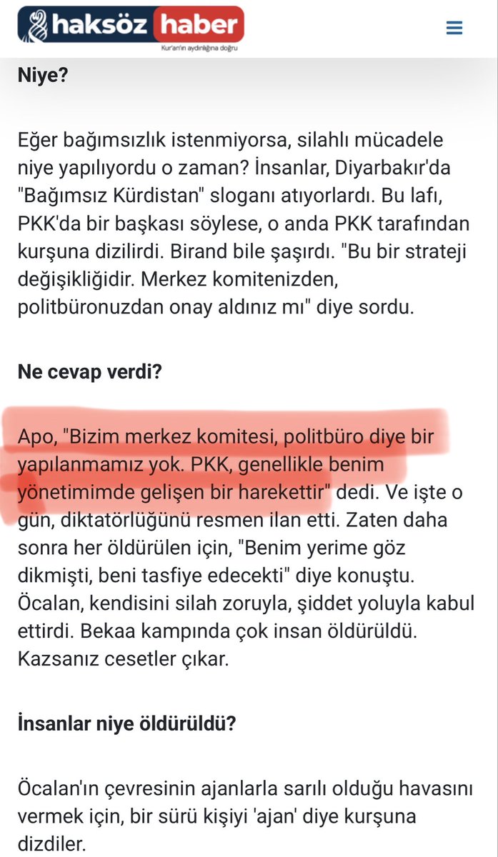 hezarhespi3's tweet photo. Bekaa’da Birand’a verdiği röportajda “bizim MK, Politbüro diye bir yapılanmamız yok, PKK genellikle BENİM yönetimimde gelişen bir harekettir

İmralı’da iken “PKK’nin başkanlık konseyi hepsi tek kişidir(benim), bir kişiyi bile bunlara bırakmayacağım, hepsi TC’nin hizmetine gireck https://t.co/jH0WNHPGV7