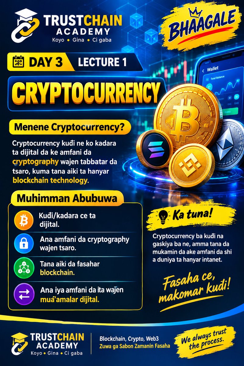 BHAAGALE1's tweet photo. TRUSTCHAIN ACADEMY 
Crypto is more than digital money 💡 Learn what cryptocurrency is, how it works, and why blockchain is changing finance. 🚀  #TrustChainAcademychallenge and #60DaysWithTrustchainAcademy 
@TrustChain0 https://t.co/cWJnv0FNWa
