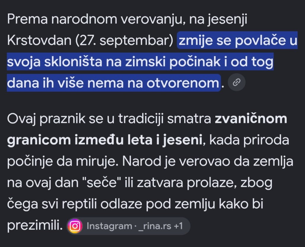 IzvornaZemunka's tweet photo. NARODNO  VEROVANJE 
Na Krstovdan se povlače zmije i reptili. 
👇👇👇👇 https://t.co/LArsp0ovLn
