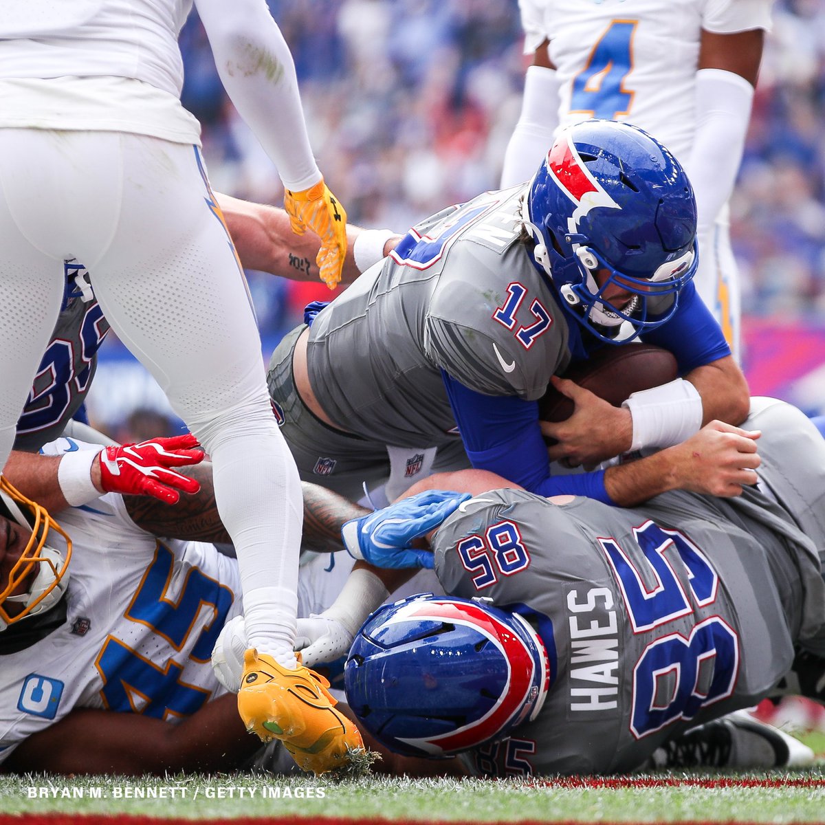 ESPNInsights's tweet photo. Josh Allen is the first QB in the Super Bowl Era to score multiple rush TD in 3 consecutive games! https://t.co/YzC8BagQ0M
