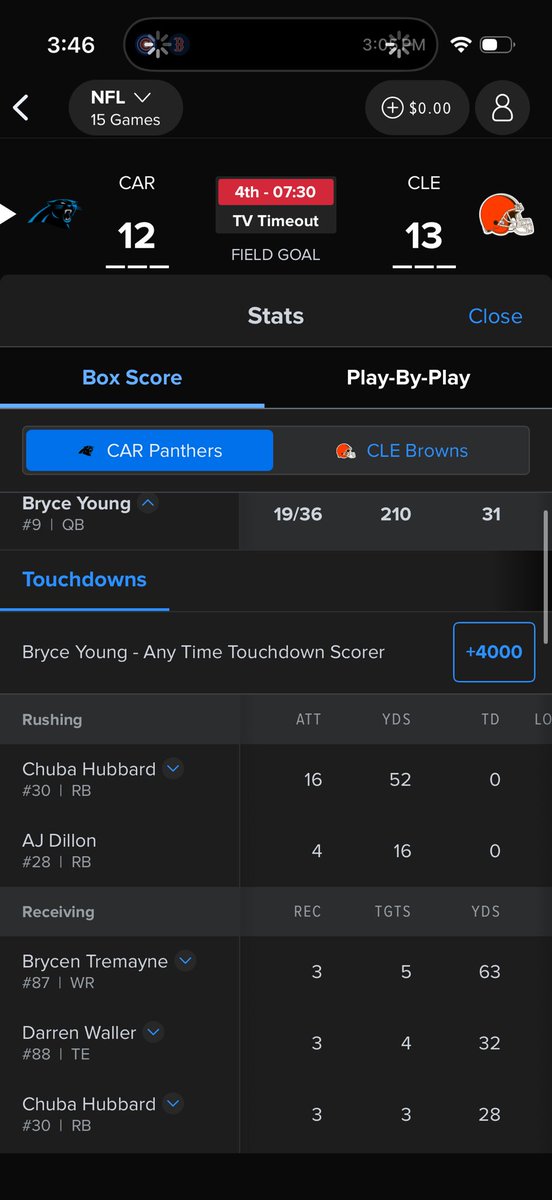 DE52_'s tweet photo. @FanDuelSports can we update this it’s sayin my man got 16 yards but on my ticket 0 https://t.co/j07C3JvplY