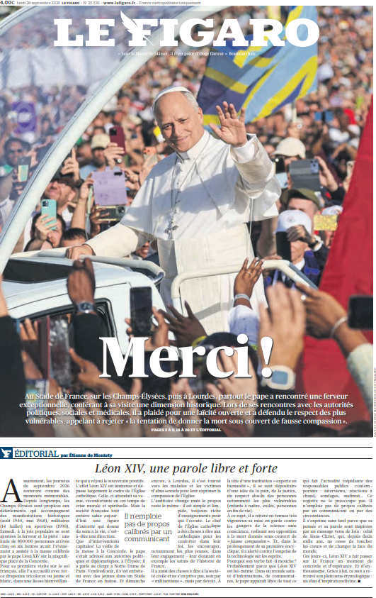 Le_Figaro's tweet photo. 🗞️L’éditorial d’Étienne de Montety : «Léon XIV, une parole libre et forte»
➡︎https://t.co/6X2uj1ipnl https://t.co/jbbEHLkgQZ