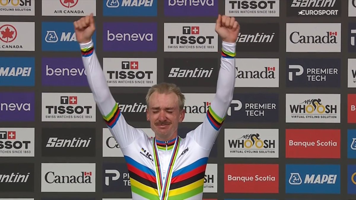 faustocoppi60's tweet photo. The podium of the Men Elite road race World Championships in Montreal, Canada. McNulty becomes the 3rd USA rider to win it after LeMond and Armstrong.

🥇 🇺🇸 Brandon McNulty 🌈
🥈 🇦🇺 Michael Matthews
🥉 🇳🇱 Mathieu van der Poel

#Montreal2026 https://t.co/fqW3nwZrV9