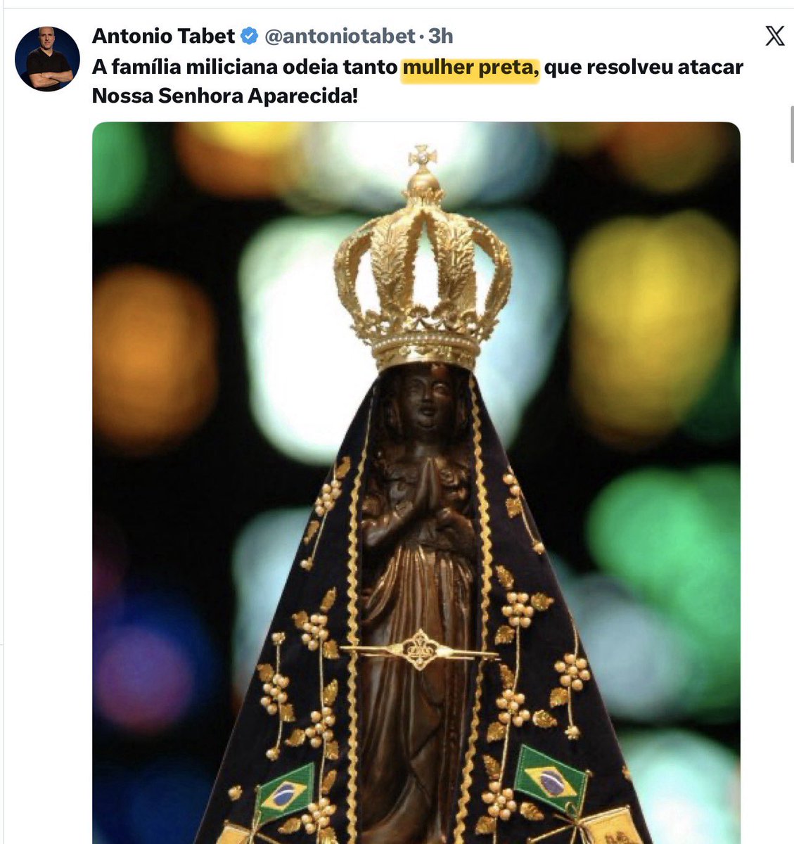 ale_sblack's tweet photo. 🗣️Não vou nem falar da Nossa Senhora de Aparecida, de Quem sou devoto, mas da tática da esquerda iMunda de usar negro como coisa (coisificação de Marx) para proselitismo iMundo. 

Para brancos da esquerda iMunda, nós, negros, servimos apenas pra isso, objetos funcionais.  

Não duvido que o sujeito feche o vídeo do carro quando um negro se aproxima. 

Lembrando que usar raça como argumento político para eliminar opositor foi a base de domínio do partido dominante na Alemanha de 30.