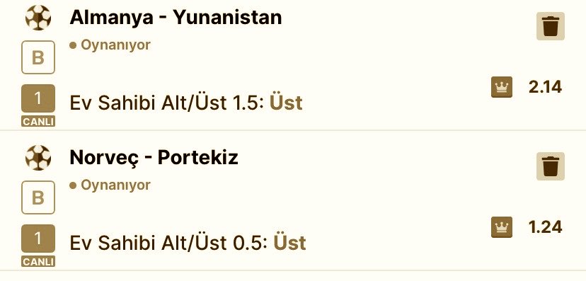 BahisMerkeziTR's tweet photo. 🔥 CANLI İKİLİ GELDİ!

🇩🇪 Almanya – Yunanistan
⚽ Ev Sahibi 1.5 ÜST

🇳🇴 Norveç – Portekiz
⚽ Ev Sahibi 0.5 ÜST

🎯 Canlıdan denedik, bakalım kasa ne diyecek!

#BahisMerkeziTR #CanlıBahis #Kupon #Bahis #İddaa #Futbol https://t.co/1MI99WorYF