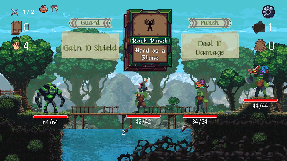 SplitcardGame's tweet photo. Day 21 of posting everyday until my game is released!

That's three weeks! 🔥

Earth Elemental fighting the Goblins 🧌

#indiegame #roguelite #indiedev #pixelart #deckbuildingroguelite #gamedev https://t.co/2QAvZILrAl