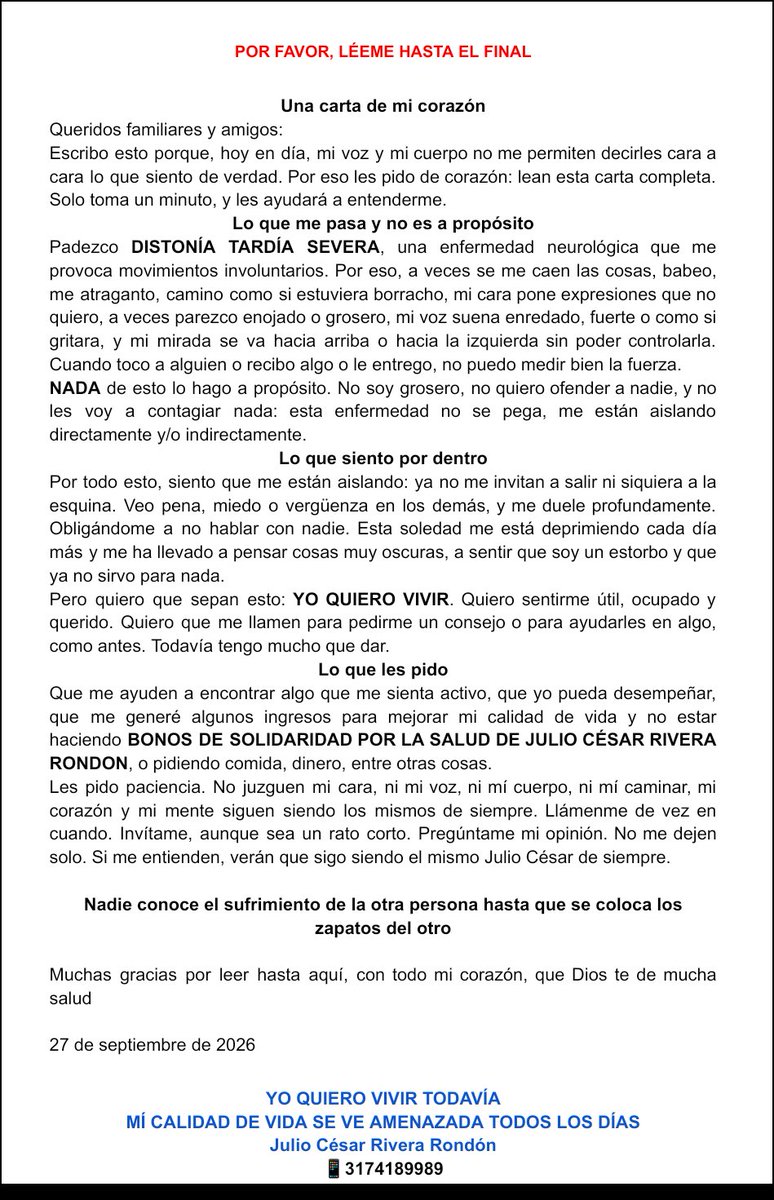 JURIVERAR's tweet photo. ⛔ DETENTE — NO TE VAYAS ❗
Mira la imagen. Lee todo. Mi lucha, mi dolor, lo que necesito… está aquí. No pases de largo. Leer y compartir también es ayudar. Gracias de corazón 🙏 https://t.co/Y0b4DY1aw4