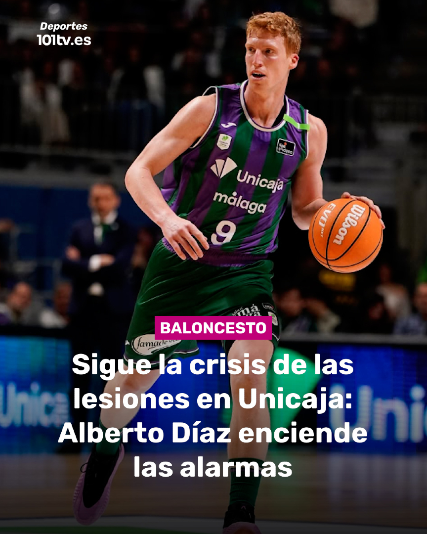 101tvMalaga's tweet photo. 🚨🏀 Saltan las alarmas en Unicaja por Alberto Díaz. El base malagueño tuvo que abandonar la pista tras sentir dolor en la pierna izquierda durante una acción ofensiva y se mostró visiblemente afectado. El club todavía no ha informado del alcance de la lesión. La posible baja llega en un momento delicado para el equipo, que ya trabaja en el mercado para reforzar una plantilla marcada por las ausencias.

📱Más información en https://t.co/hXxMoz09bz

#Unicaja #AlbertoDíaz #Baloncesto #Málaga #LigaEndesa