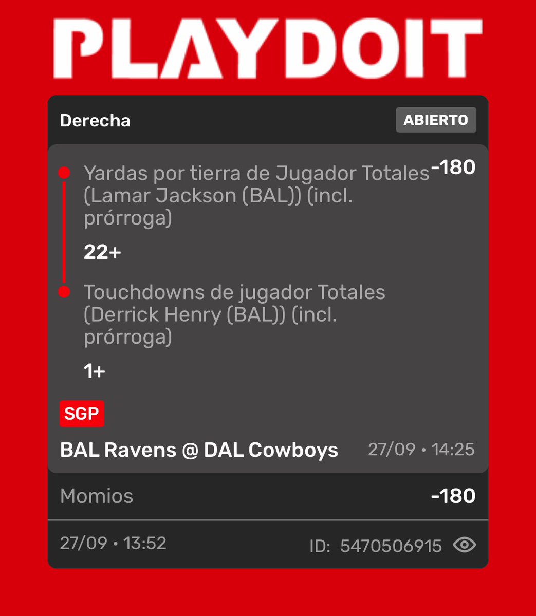 IApostador1007's tweet photo. Buena tarde ingenieros, dejé pasar la jornada matutina, buena decisión, me agrada esta jugada, Dallas permite mucho juego terrestre, contra dos expertos como Lamar y Derrick. https://t.co/YEmo3Mtw6Q
