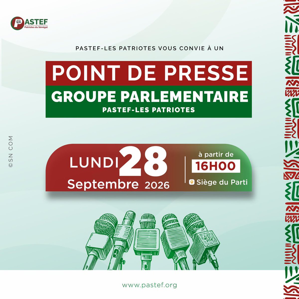 LayeSeckSeckFCB's tweet photo. ‼️POINT DE PRESSE : Groupe parlementaire Pastef-Les Patriotes💚❤️

🇸🇳❤️🔥 https://t.co/Q0sA58F9Jr