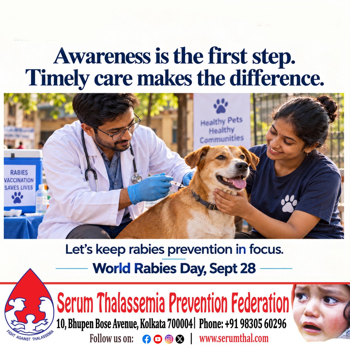 serumthal's tweet photo. Compassionate prevention protects every life. This World Rabies Day, #SerumThalassemiaPreventionFederation (#STPF) encourages dog vaccination, greater awareness, and prompt medical care after a bite or scratch.
#WorldRabiesDay #RabiesPrevention #VaccinateDogs #CompassionateCare https://t.co/PhzeVUJMuk