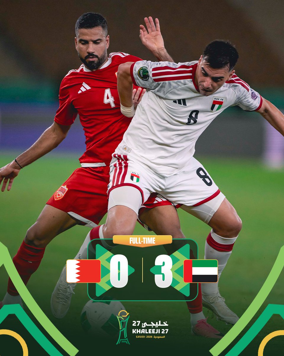 afcasiancup's tweet photo. 𝗙𝗧 | 🇧🇭 Bahrain 0️⃣-3️⃣ UAE 🇦🇪

UAE secure passage to the Gulf Cup semi-finals with a Group B victory! https://t.co/woXQpzQi4m