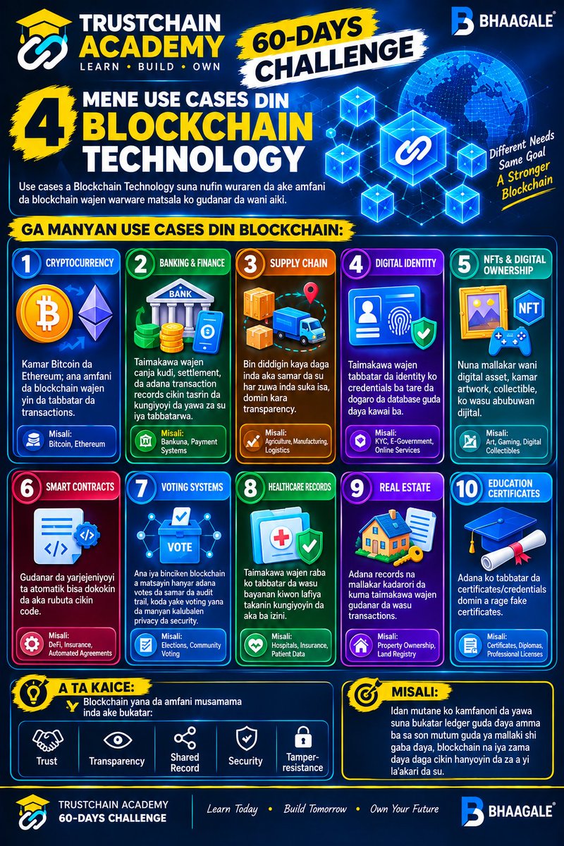 BHAAGALE1's tweet photo. TRUSTCHAIN ACADEMY 
🌐 Explore blockchain use cases from crypto and finance to healthcare, identity, and education. Learn how it solves problems, share what you learn, and build your Web3 skills. #TrustChainAcademychallenge #60DaysWithTrustchainAcademy @TrustChain0 https://t.co/sa5rnAy4j9