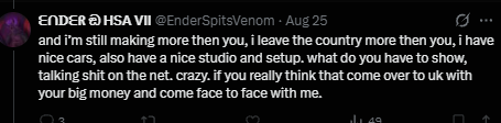 Socratesseesall's tweet photo. The same bloke always askin for 50 quid cause the bank is being rebuilt and the atm is not working? Pussio unblock me and lets have a proper convo yeah?
@EnderSpitsVenom @GenderBenderINC @EndersDads https://t.co/rmUh9uy1wV