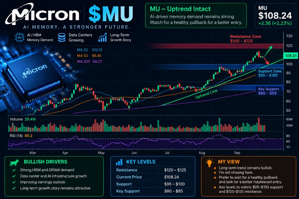 SmileJackvte's tweet photo. $MU remains one of my key AI memory plays. 📈 HBM, data centers, and AI infrastructure continue to support long-term demand. After the recent run, though, entry price matters. I’d avoid chasing.
Are you buying $MU on the next pullback, or waiting for a deeper reset? 👀 https://t.co/22vlimGoFo