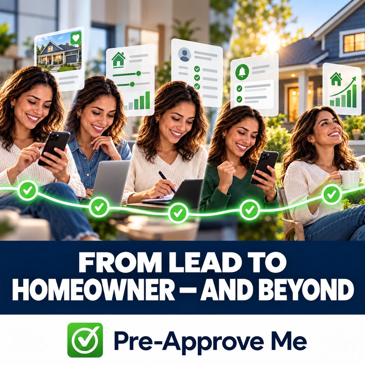PreApproveMeApp's tweet photo. From lead to homeowner and beyond. PAM connects home search, mortgage tools, application, pre-approval, loan updates and post-close value inside one branded customer experience. Attract once. Convert for life. #MortgageTechnology #PreApproveMe https://t.co/JhEfXtTDCi