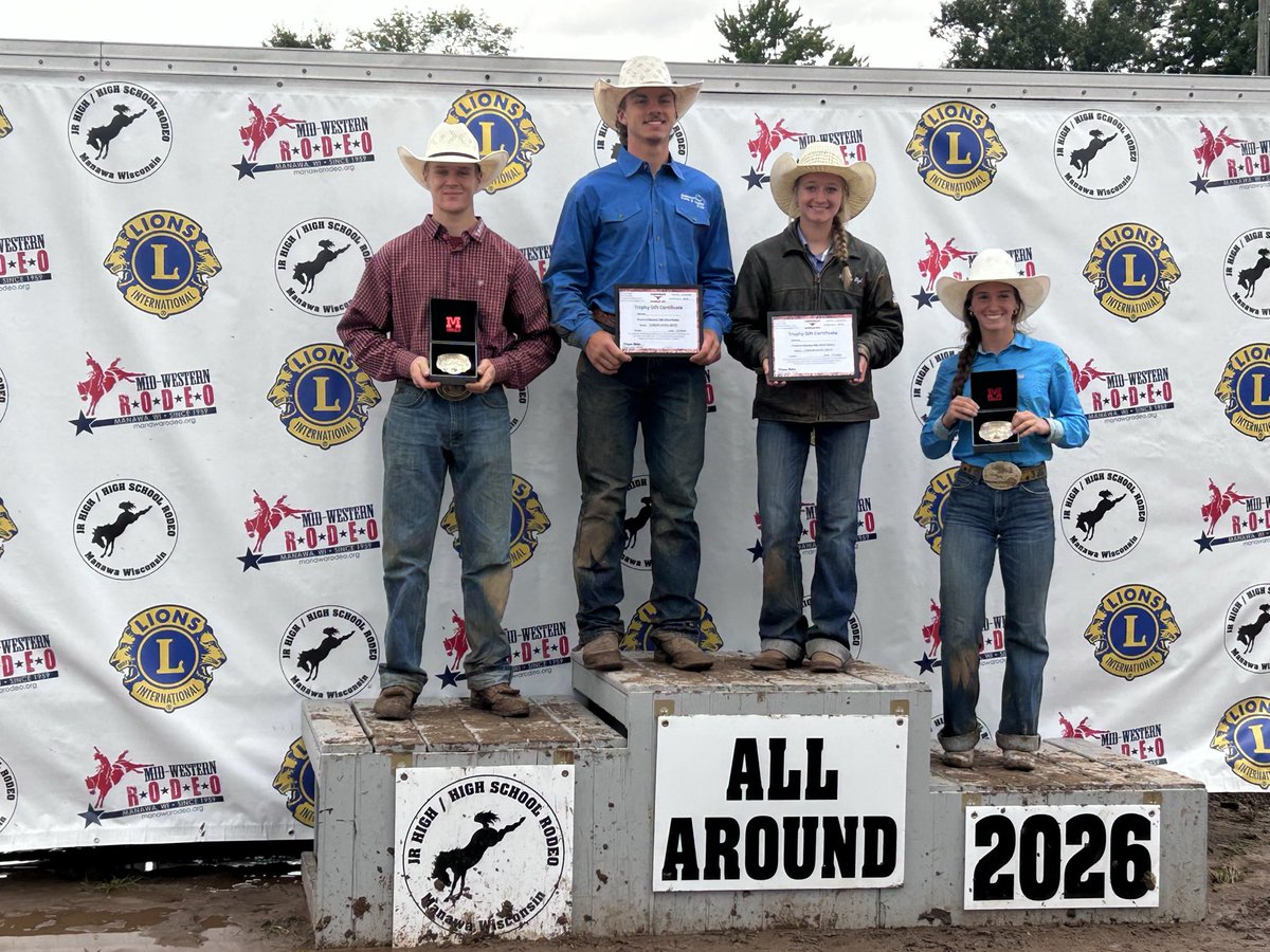 Jesse_Blenker's tweet photo. Had an amazing weekend in Manawa, 1st in tie down 2nd in steer wrestling and won the All Around! #rodeo #horse #WHSRA #highschoolrodeo https://t.co/SfAA7iEzAN