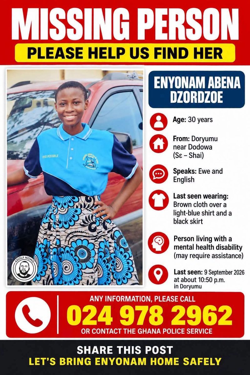 pastor_mensah's tweet photo. MISSING PERSONS: A SERIOUS NATIONAL CONCERN — AUTHORITIES MUST ACT SWIFTLY

A few months ago, I raised serious concerns about the increasing reports of people going missing in Ghana, and I believe it is necessary to bring the matter back to the attention of the authorities.

I am therefore respectfully appealing directly to H.E. President John Dramani Mahama, the Honourable Minister for the Interior, the Cyber Security Authority, the Inspector-General of Police and the Ghana Police Service to treat the issue of missing persons with the urgency it deserves.

When a person goes missing, every hour can matter. Families are left traumatised, uncertain about the whereabouts and safety of their loved ones, and sometimes forced to search for answers on their own.

I am not suggesting that every missing-person case has the same cause. However, authorities should ensure that every credible report is properly documented, assessed and investigated, including the possibility of criminal activity, human trafficking, kidnapping, online exploitation, financial motives or other circumstances where evidence points in that direction.

We need stronger coordination between Police investigators, Police Intelligence, Cybercrime investigators and other relevant security institutions, particularly where phones, social media, mobile-money transactions, CCTV, vehicle movements or other digital evidence could help establish what happened.

The Ghana Police Service already has structures for missing-person records, criminal intelligence and cyber investigations. The question is how effectively these capabilities are being brought together when a person disappears.

Mr President, Hon. Interior Minister, CSA and Ghana Police Service, I respectfully ask: can we strengthen the national response to missing-person cases before more families are left without answers?

This is not about politics.

This is about protecting lives, finding missing persons and giving families answers.

I raised this concern months ago, and I am raising it again because I believe the matter requires urgent, coordinated and sustained attention.

#MissingPersonsGhana #ProtectOurCitizens #GhanaPoliceService #InteriorMinistry #CyberSecurityAuthority #PublicSafety #NationalSecurity #CrimePrevention #Ghana #FindTheMissing