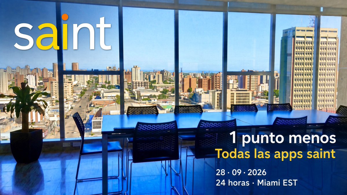 saintnet's tweet photo. Ya entra el especial de 24 horas.
Todas las aplicaciones saint a un punto menos.
Lunes 28 de septiembre de 2026
00:00 a 24:00 · hora Miami

Activaciones y recargas.
No es un adorno. Es margen.
Si lo ibas a activar esta semana, hazlo mañana.
Después, el punto vuelve a su valor.
#saintnet #ComunidadSaint

https://t.co/ShzTCXMvTP
