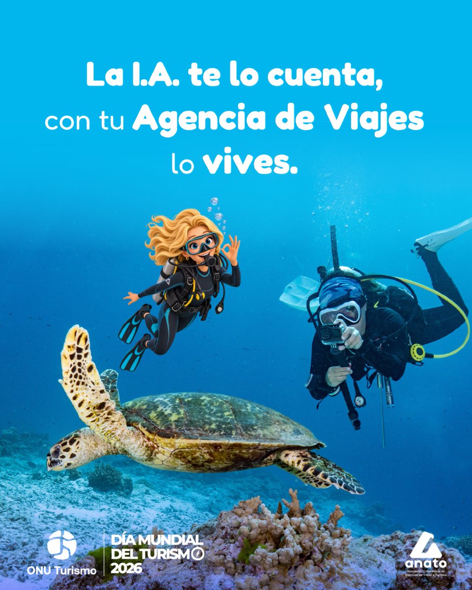 AnatoNacional's tweet photo. #DíaMundialdelTurismo | La Inteligencia Artificial nos permite potenciar nuestro sector cuando la utilizamos como una aliada para #transformar tus ideas de viaje en experiencias reales. ✈️🌎
Conecta lo que sueñas hacer en tus #vacaciones con una #AgenciadeViajes que te acompañe y haga realidad esa visita al destino que quieres descubrir.
✍️ Menciona el destino donde te gustaría bucear...
@PaulaCortesC
#WTD26 @UNWTO