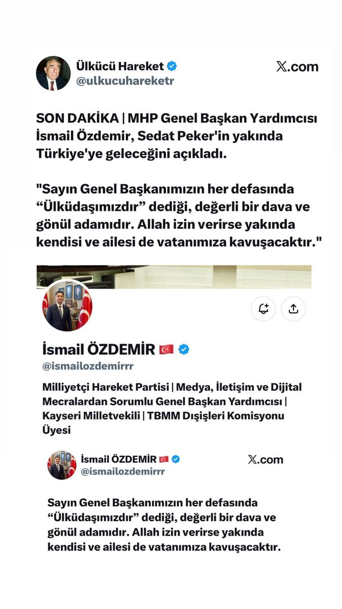 FerhatYetkin63's tweet photo. Yüce Allah’a şükürler olsun.
Reisimiz vatan topraklarına dönüyor.

Bazı mutluluklar vardır, kelimelere sığmaz…
İşte şu an tam olarak öyle bir mutluluk yaşıyorum.

Çok şükür… 🇹🇷
@sedat_peker @ismailozdemirrr https://t.co/rI9PoNZSuD