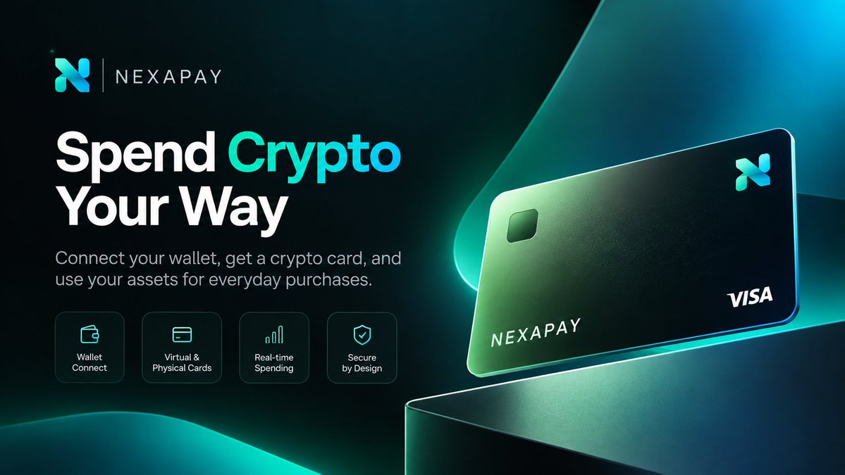 TryNexaPay's tweet photo. NexaPay is built to make crypto spending simpler, more practical, and easier to manage. Connect your wallet, access a crypto-native virtual or physical card, and use supported assets for everyday purchases.

With real-time spending visibility, wallet-first security, transaction monitoring, and on-chain infrastructure, NexaPay brings the key parts of crypto payments into one streamlined experience.

Less complexity. More control. A simpler way to spend crypto.
