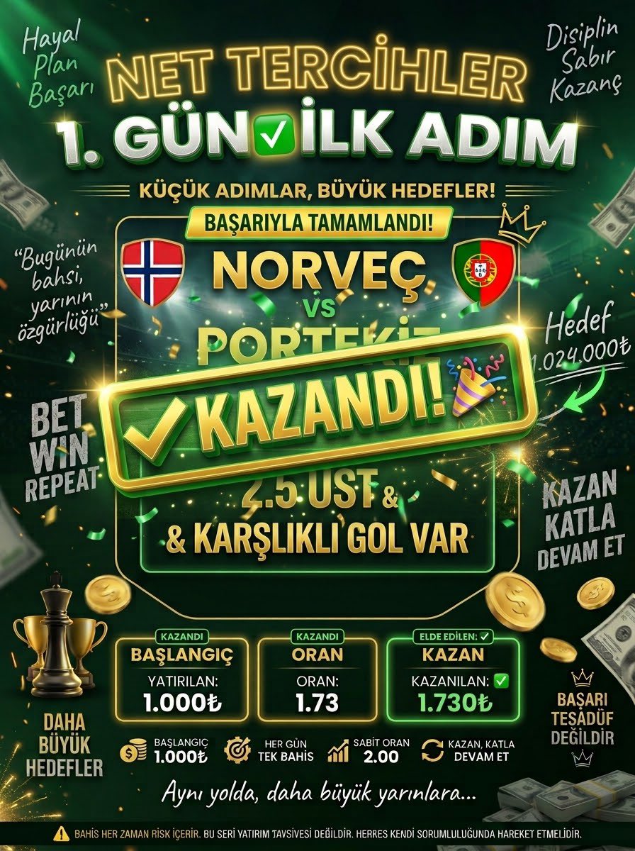 NetTercih's tweet photo. Tıkır tıkır başladık! 😎

Norveç - Portekiz mücadelesinden tam istediğimizi aldık. 

İlk günden kasamızı 1.730₺ seviyesine çıkardık bile. 🎯

Bu serideki en büyük kuralımız net: Hırs yok, panik yok, disiplin var. Planımıza sadık kalacağız ve o kasayı büyüteceğiz.