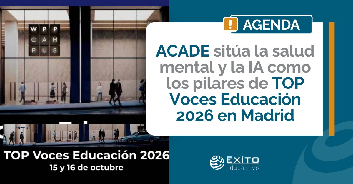 Exito_Educativo's tweet photo. 📆 AGENDA. @_acade celebra su congreso TOP Voces Educación 2026 en Madrid, centrado en la salud mental y la inteligencia artificial.

🔗https://t.co/1lgugE2D51

#EventosEducativos #Educación #SaludMental #InteligenciaArtificial #ACADE #TOPVoces2026 #ÉxitoEducativo https://t.co/jUXJHHpGyB