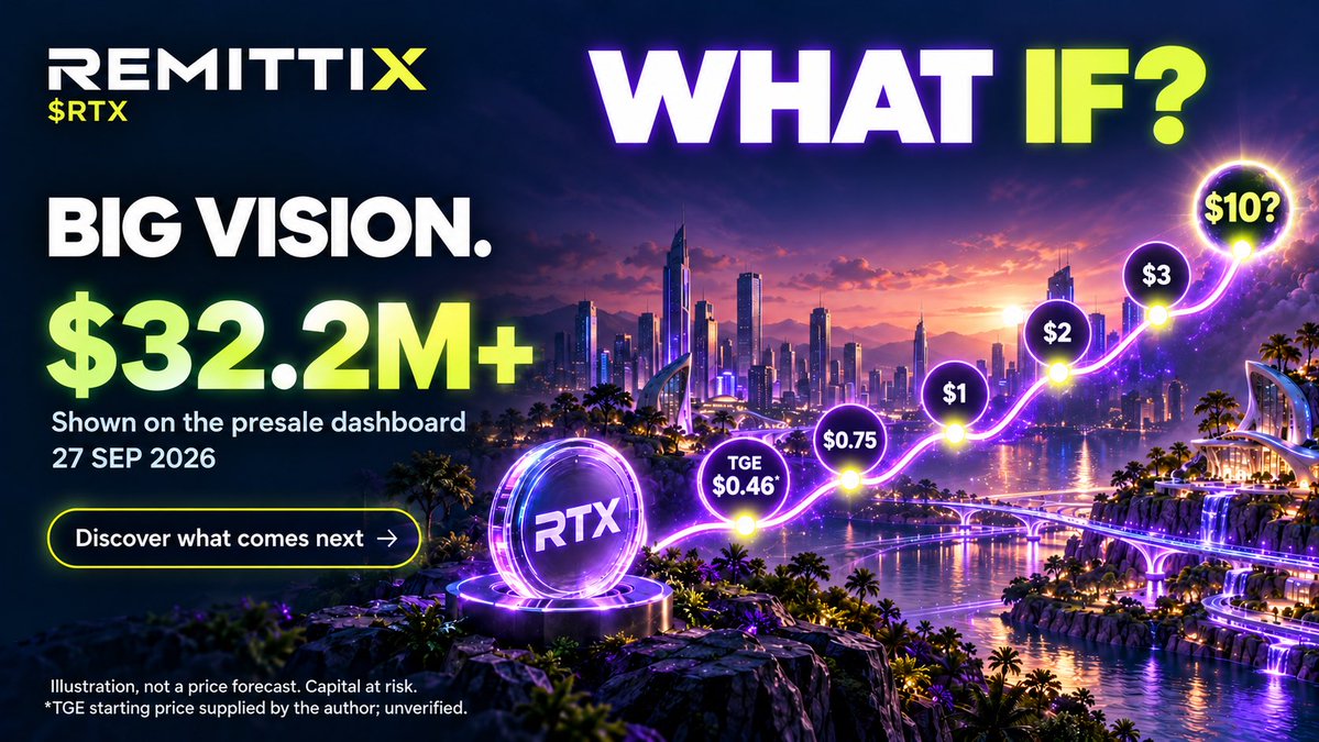 LaurentBalat's tweet photo. Big vision. Bigger possibilities. 🚀

I’m excited to see how #Remittix evolves through new ideas, useful products and adoption.

Could $RTX reach $10 someday? That’s a dream scenario—not a forecast. Execution will tell the story.

Explore the potential. https://t.co/pLWDQaJYOn