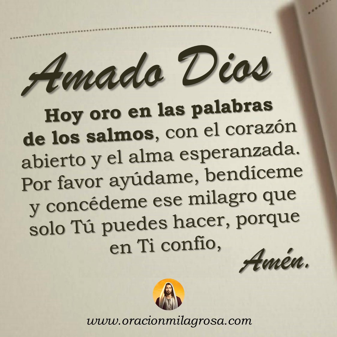 oracion_milagro's tweet photo. ORACIÓN ESCONDIDA EN LOS SALMOS PARA PEDIR POR UN MILAGRO URGENTE: Amado Dios, Tú que escuchaste el clamor de David y le diste respuesta, escucha también el mío. Necesito un milagro urgente, algo que solo tu poder puede transformar.

Continúa orando en: https://t.co/XMmj6MYwM7 ✨